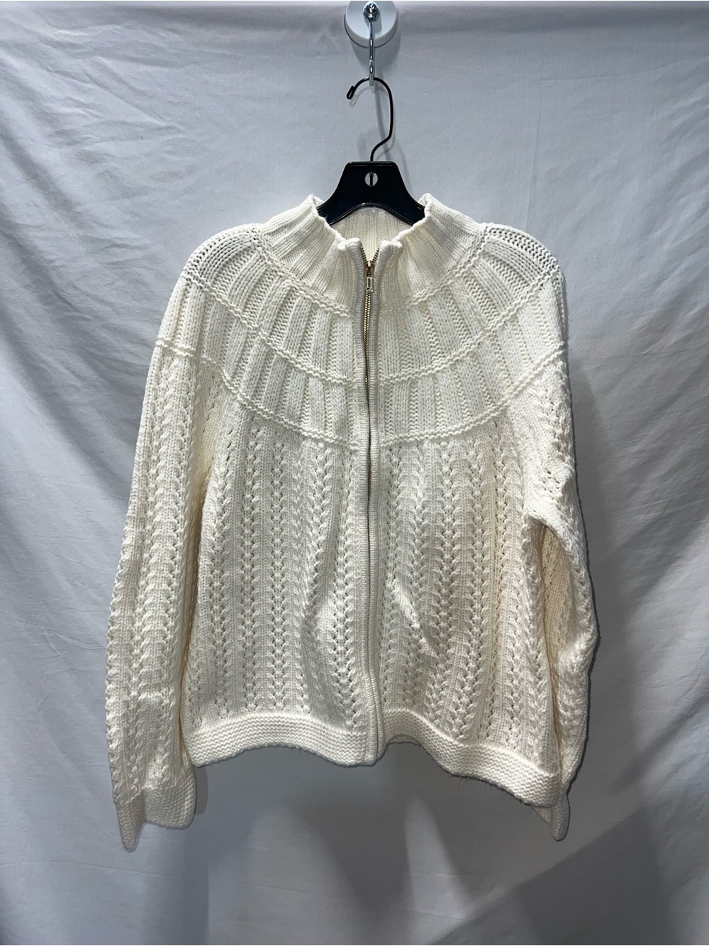 Talbots Women’s XL Cream Zip-Front chunky Cable Knit Sweater